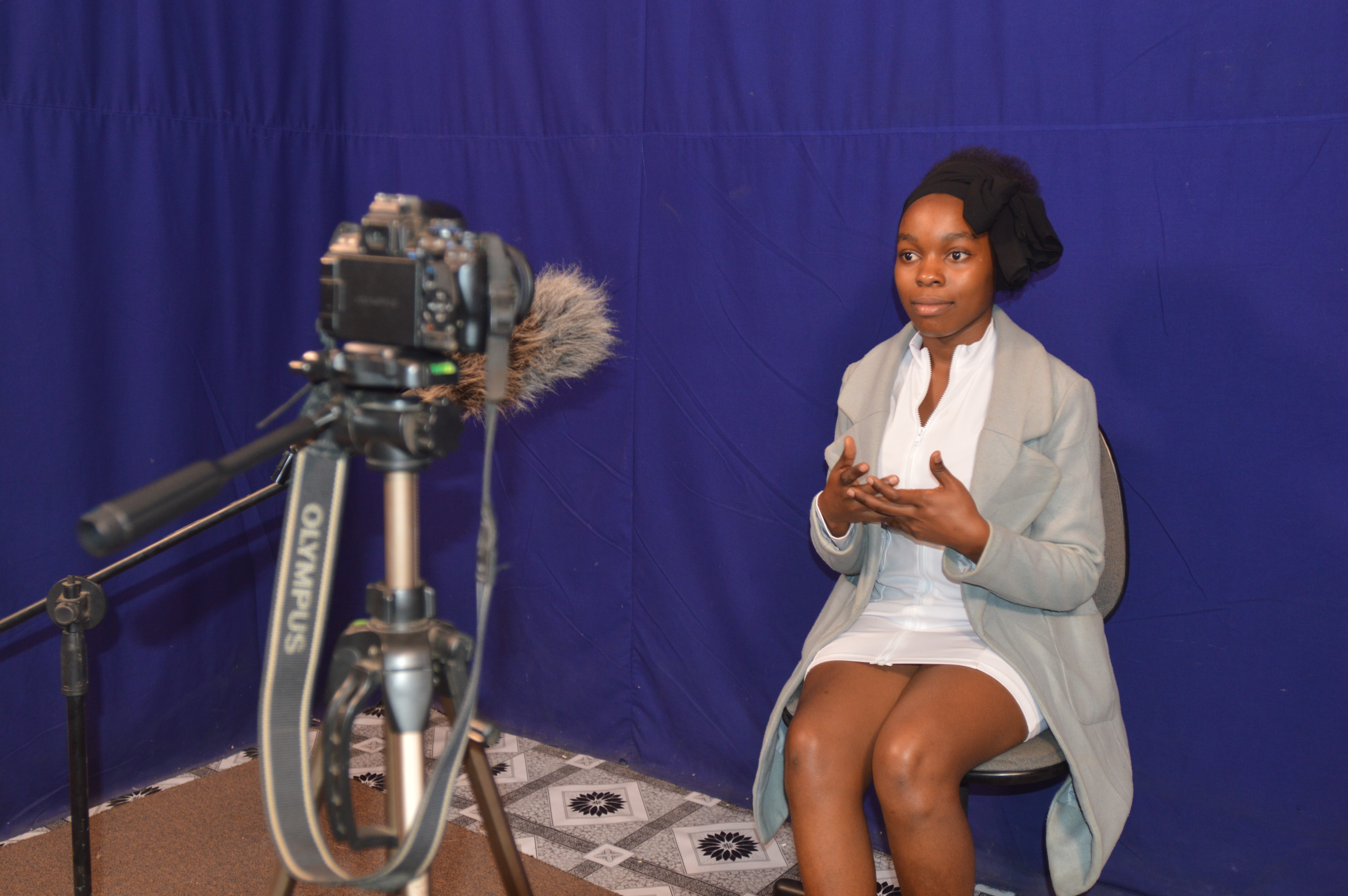 Student being interviewed on camera